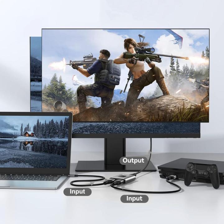 Actual product image Tech-Protect HB07 HUB Adapter 2in1 HDMI 4K 60HZ - gray (HDMI, 5.20 cm)