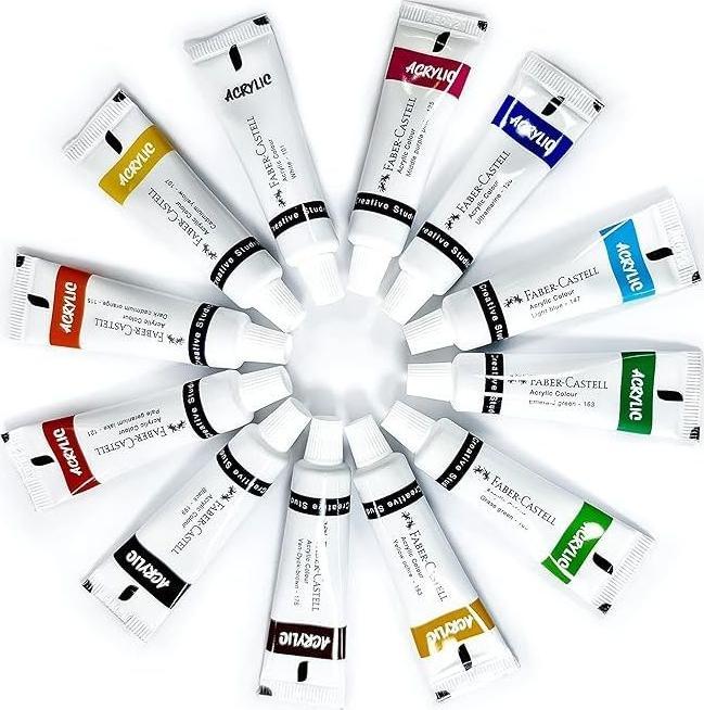 Produktbild Faber-Castell Acrylfarbe in Tube, 12er Kartonetui hochpigmentierte, lichtechte Farben mit glänzendem (20 ml)