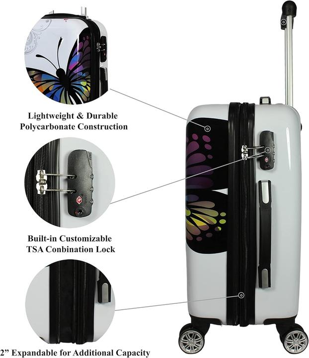 Produktbild World Traveler Valigia Spinner Farfalla Bianca e Nera