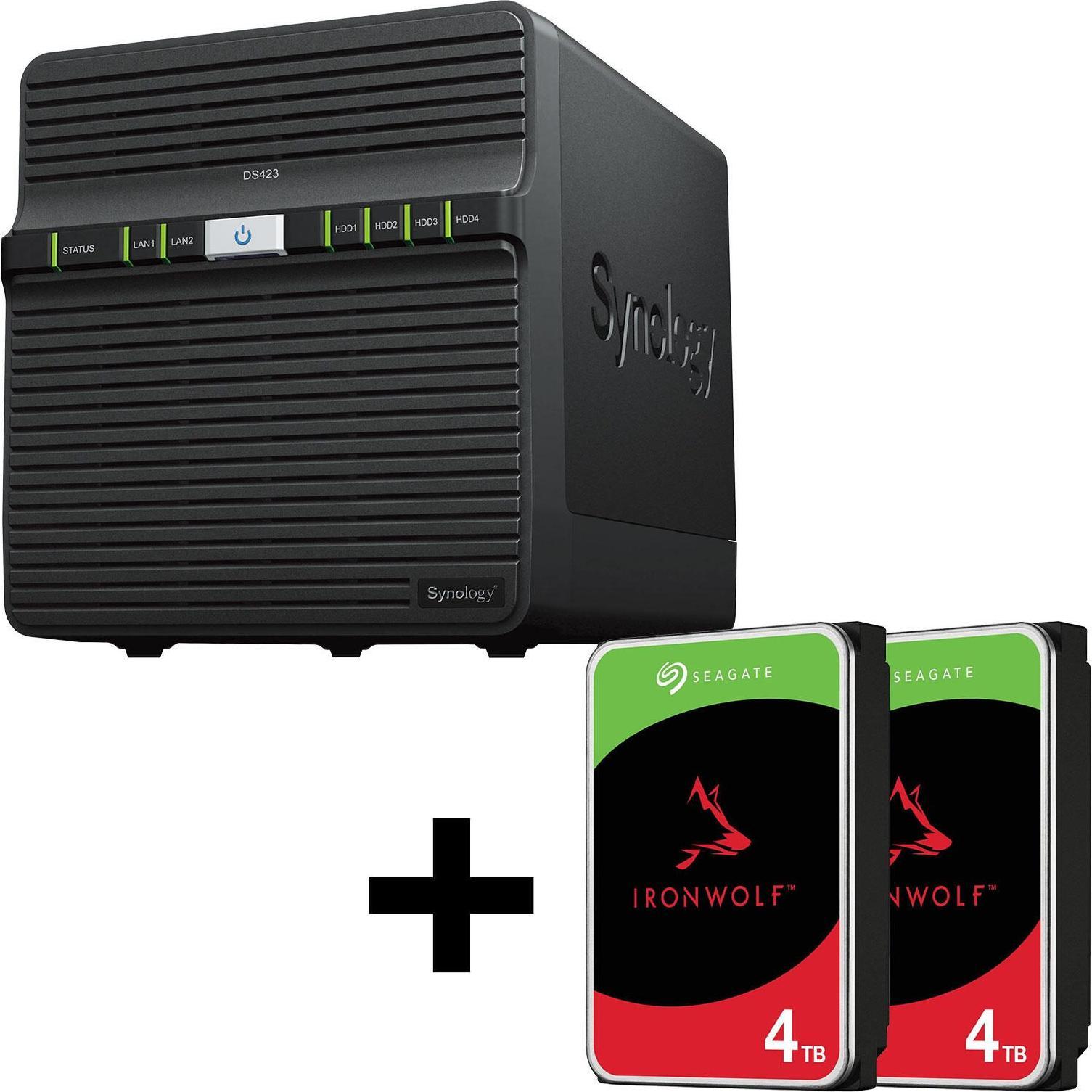 Synology DiskStation DS423 4 Einschübe NAS-Server Leergehäuse + 2x Seagate Ironwolf SATA 3.5"" HDD 4