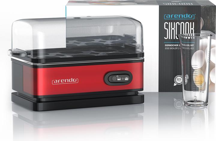 Actual product image Arendo Edelstahl Eierkocher 6-fach, 400 W, Edelstahl, Warmhaltefunktion, Härtegrad einstellbar, rot