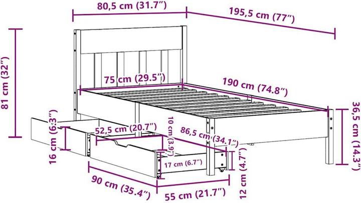 Image du produit vidaXL Bettgestell (75 x 190 cm)
