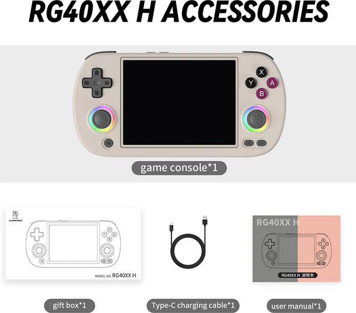Actual product image Anbernic RG40XX H 64GB Retro Gaming Handheld Console with RGB Joystick (grey) - 5000+ Compatible Games