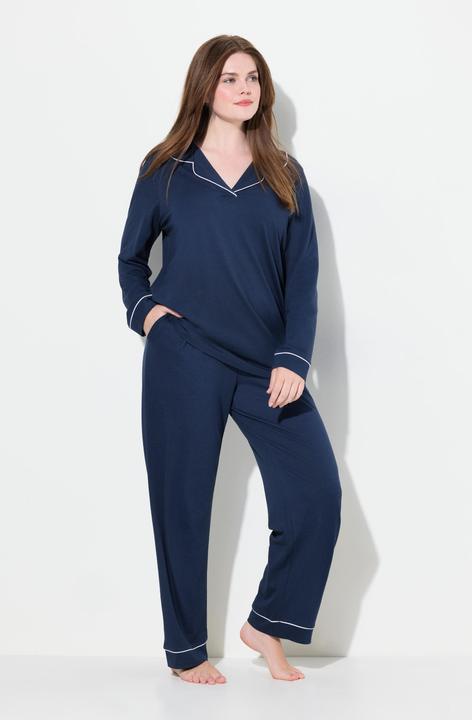 Produktbild Ulla Popken Pyjama, Zweiteiler, Zierpaspeln, V-Ausschnitt, Langarm (46, 48)