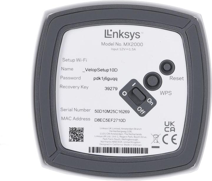 Actual product image Linksys MX2001 AX3000 WIFI 6 MESH 1-PACK