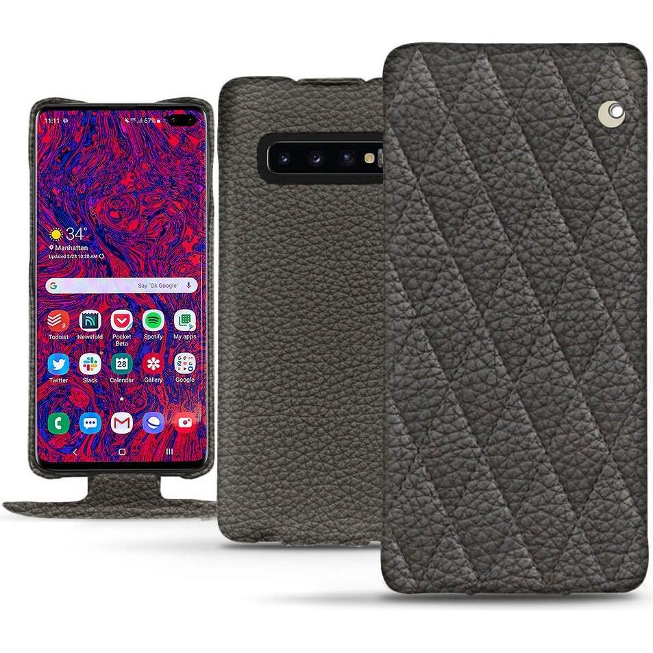 Noreve Lederschutzhülle vertikal (Samsung Galaxy S10+), Smartphone Hülle, Grau