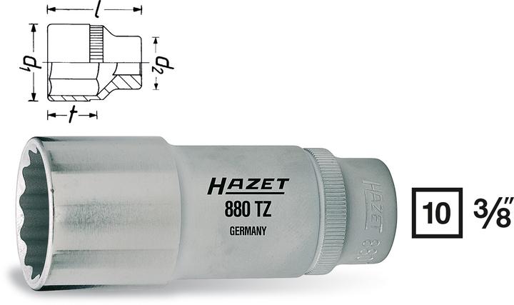 Actual product image HAZET Socket ∙ 12-point 880TZ-17 ∙ Square, hollow 10 mm (3/8 inch) ∙ Outside 12-point traction prof… (17 mm)