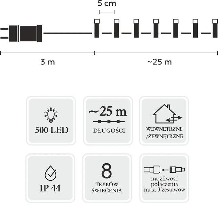 Image du produit Extralink LAMPES LED 500L BLANC FROID, LONGUEUR 3 + 25 M INTÉRIEUR/EXTÉRIEUR *9577 (500 lm)