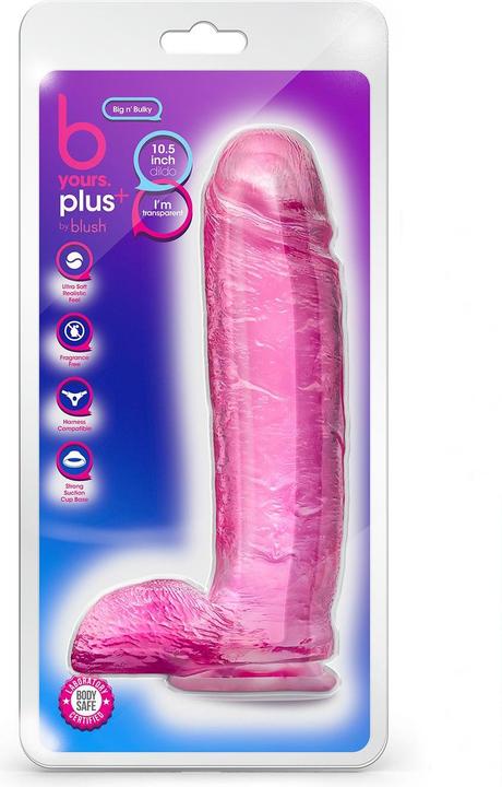 Actual product image Blush Novelties B Yours Plus - Realistic Clear Pink Dildo 10.5 Inch Long 2.5 Inch Thick Dildo with S