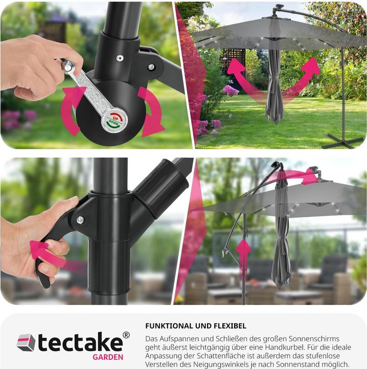 Produktbild tectake Sonnenschirm Sunna LED-Solar mit Kurbel 2,5 x 2,5 m (2.50 m)