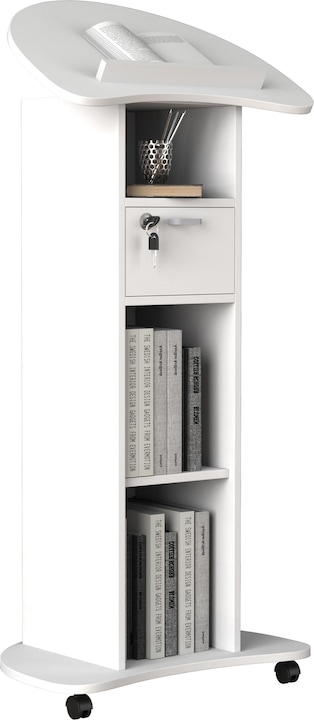 Productafbeelding VCM Houten Staand Bureau Lessenaar Mobiele Staande Tafel Rolbare Wielen Lade Redola (56 x 37 cm)