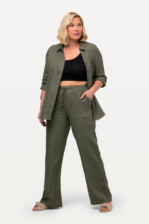 Produktbild Ulla Popken Leinenhose Mary, Elastikbund, weites, gerades Bein (44)