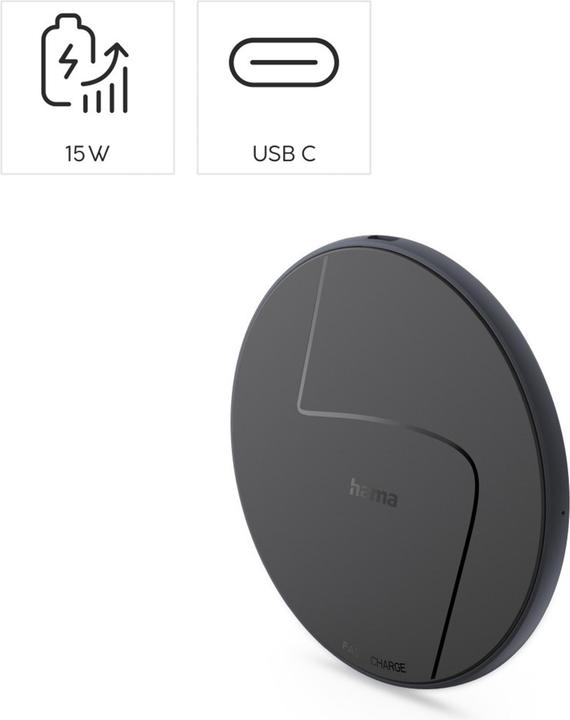 Produktbild Hama Wireless Charger, kabelloses Smartphone-Ladepad, 15 W, Schwarz (15 W)