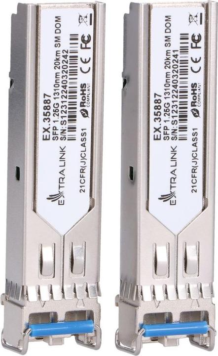 Actual product image Extralink SFP 1.25G 2-pack | SFP module | 1.25 Gbps, LC/UPC, 1310 nm, 20 km, singlemode, DOM