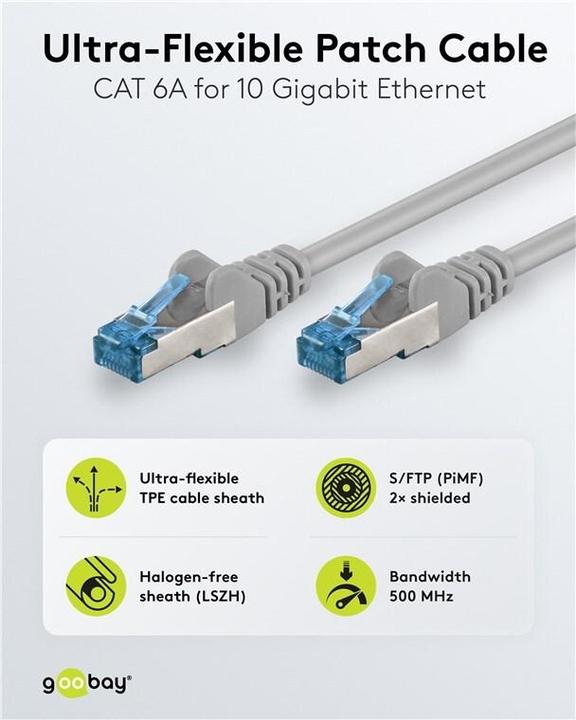 Produktbild Goobay CAT 6A Patchkabel S/FTP PiMF, grau (PiMF, S/FTP, CAT6a, 30 m)