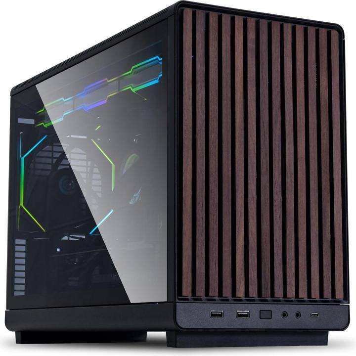 Lian-Li DAN Cases A3-mATX Wood Edition PC-Gehäuse, Tempered Glass, Micro-ATX - Walnuss, schwarz (mATX)