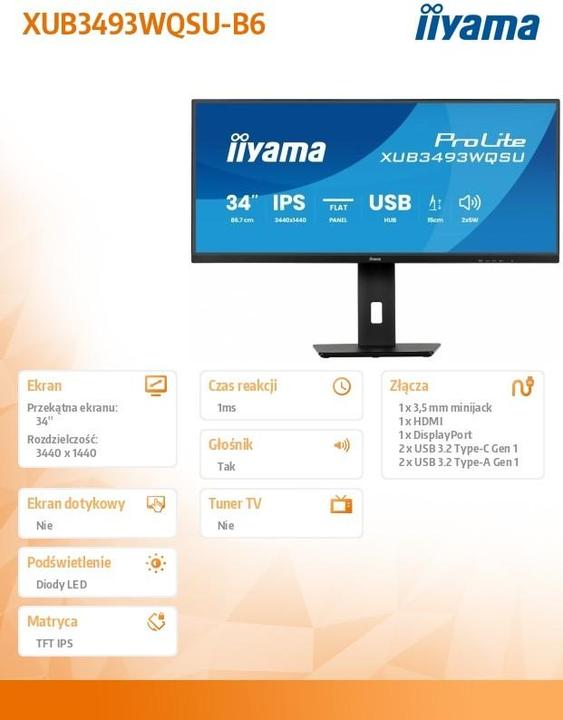 Immagine prodotto iiyama Monitor XUB3493WQSU-B6 (3440 x 1440 pixel, 34")