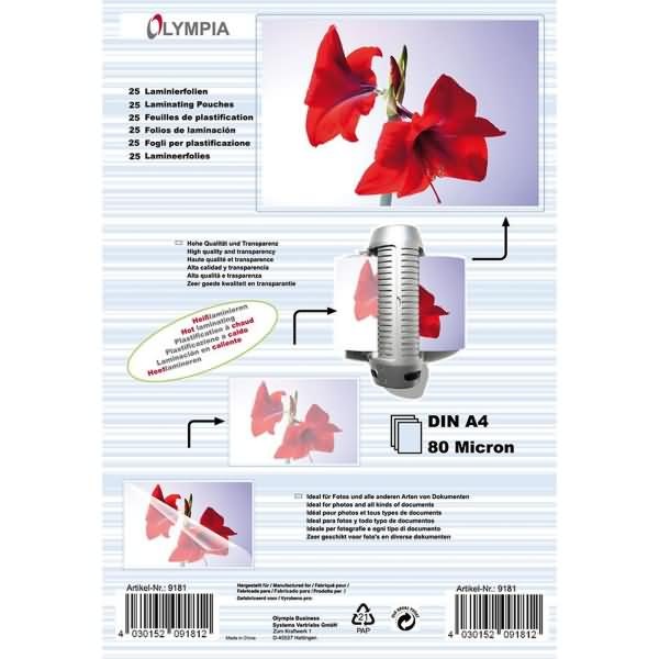 Productafbeelding Olympia DIN lamineerfolies (A4, 25 Stuk, 80 µm)
