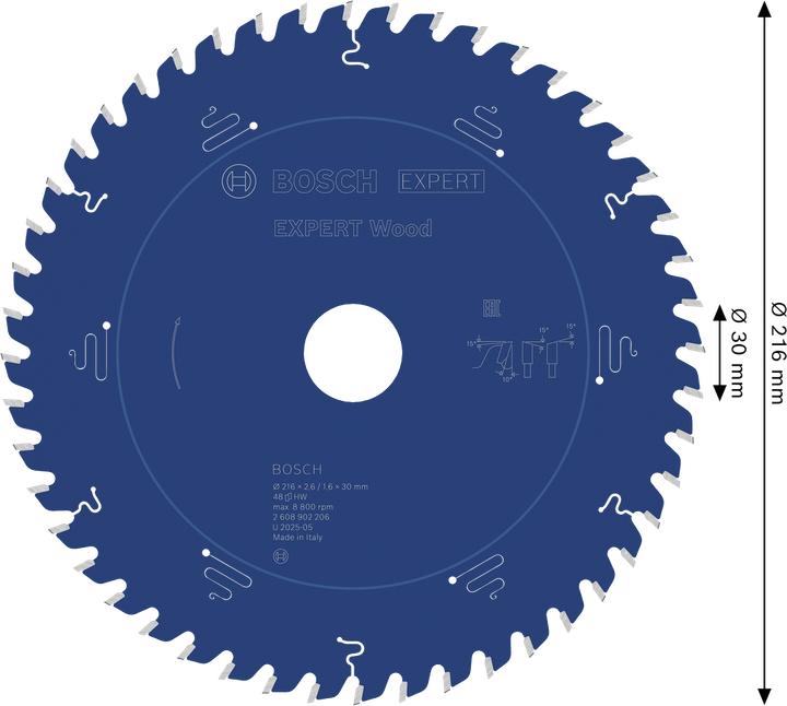 Productafbeelding Bosch Professional Zubehör Blau Zubehör 2608902206 EXPERT Kreissägeblatt Holz 216 x 2,6/1,6 x 30 mm T48