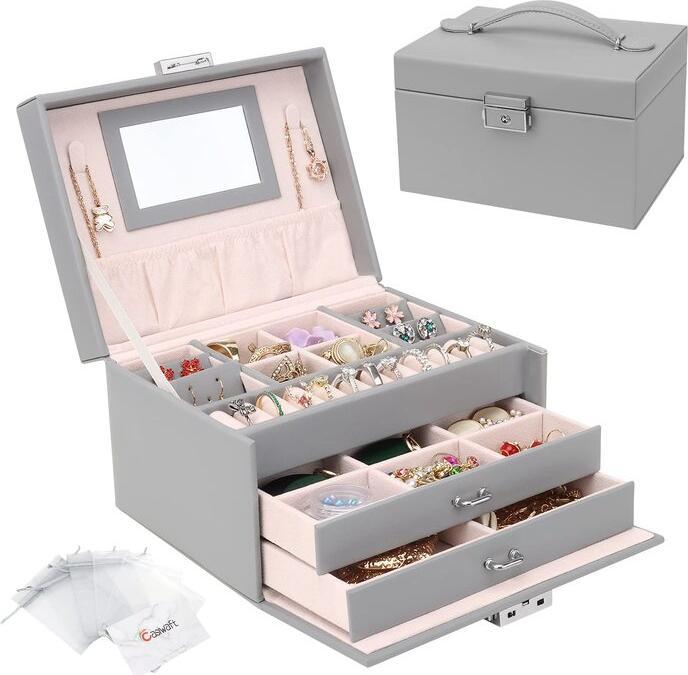 Produktbild Only-Bags.Store Schmuckkästchen, Schmuckkästchen mit Schubladen für Damen Mädchen, PU Leder Schmuckkästchen