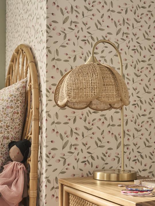 Actual product image Vertbaudet Kinderzimmer Nachttischlampe aus Rattan mit Messingfuss (E14)