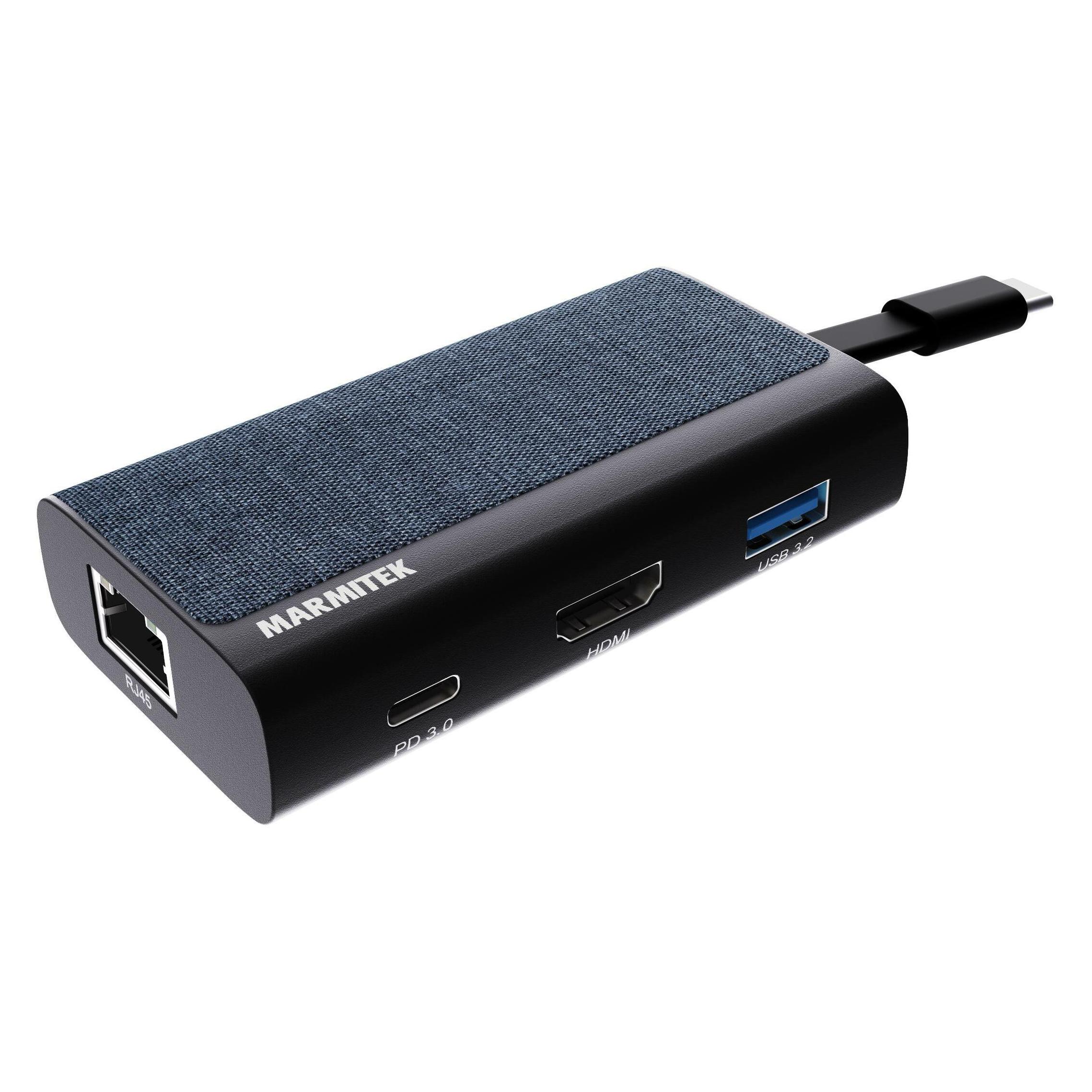 Marmitek Usb-Hub Connect Usb-C Hub 4 (Usb-C, 4 Ports), Dockingstation + Usb Hub, Schwarz, Blau