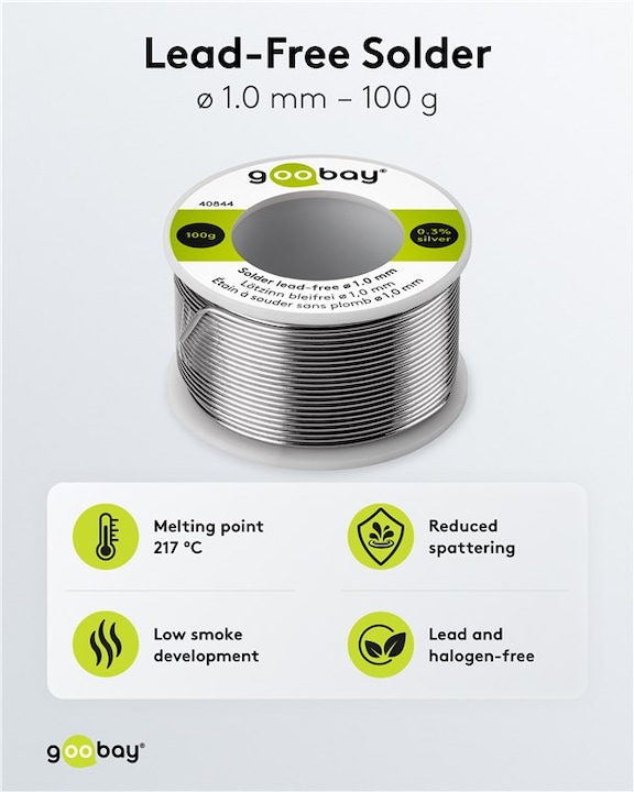 Image du produit Goobay Étain de soudure professionnel sans plomb, ø 1,0 mm, 100 g (Souder)