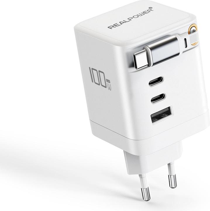 RealPower GaN Charger 100W weiss, 100 Watt,3xType-C,1x USB-A (100 W, 4 Ports)