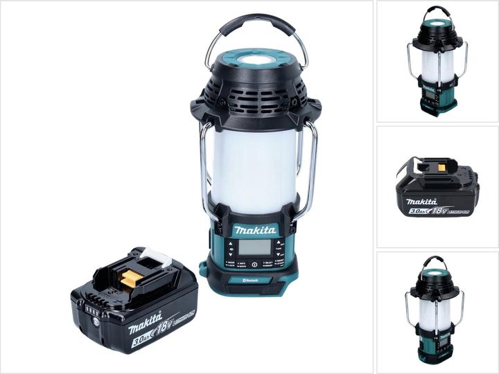 Productafbeelding Makita DMR056F1 Draadloze Radio FM/DAB+ IP65 360° 18V met Lantaarn + 1x Batterij 3.0Ah - zonder (AM, DAB+, FM, Bluetooth)