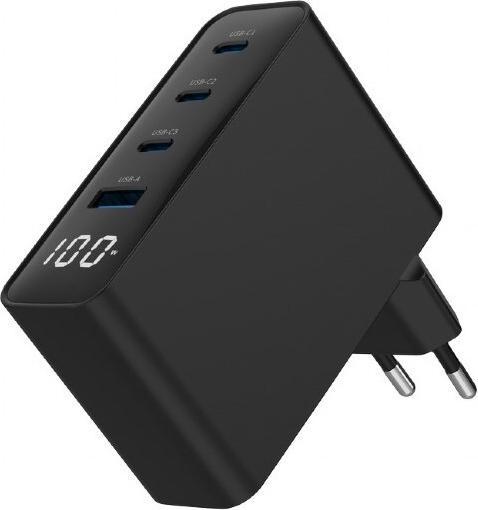Actual product image Gembird CHARGER USB 100W 4PORT GAN/TA-UC-PDQC100LCD-01-BK (100 W, 4 ports)