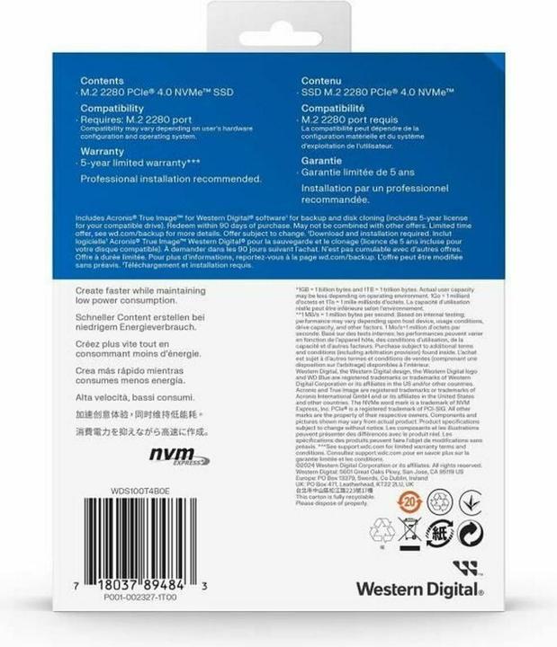 Image du produit WD Blue SN5000 powered by SANDISK (1000 Go, M.2 2280)