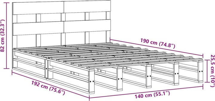 Immagine prodotto VidaXL Letto in legno massiccio Letto in legno Letto pallet con testiera 140x190cm pino (140 x 190 cm)