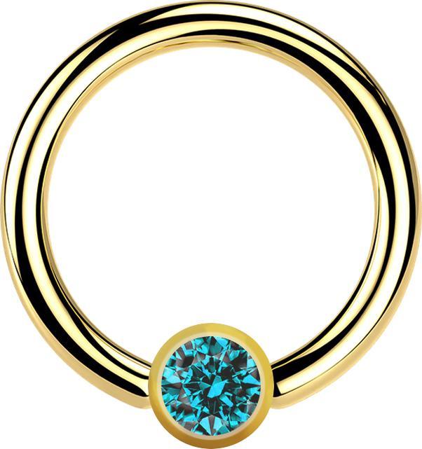 Actual product image Star Piercing Micro Ball Closure Ring gold plated with ball crystal aqua (without brass, Surgical steel 316L)