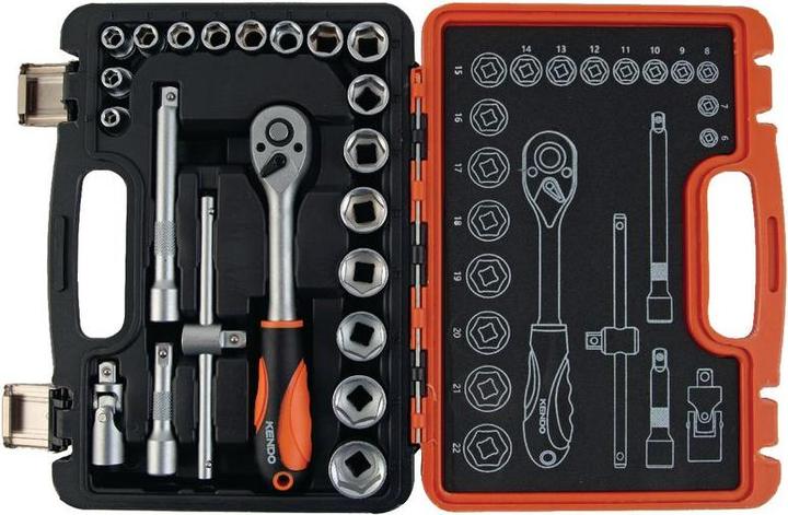 Produktbild Kendo Steckschlüsselsatz 3/8" 22-teilig (10 mm, 11 mm, 12 mm, 13 mm, 14 mm, 15 mm, 16 mm, 17 mm, 18 mm, 19 mm, 20 mm, 21 mm, 22 mm, 6 mm, 7 mm, 8 mm, 9 mm)