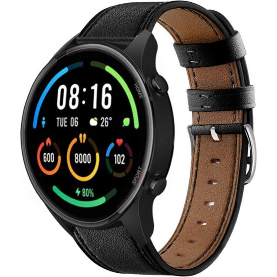Strap-it Armband (Leder, Xiaomi Mi Watch), Uhrenarmband, Schwarz