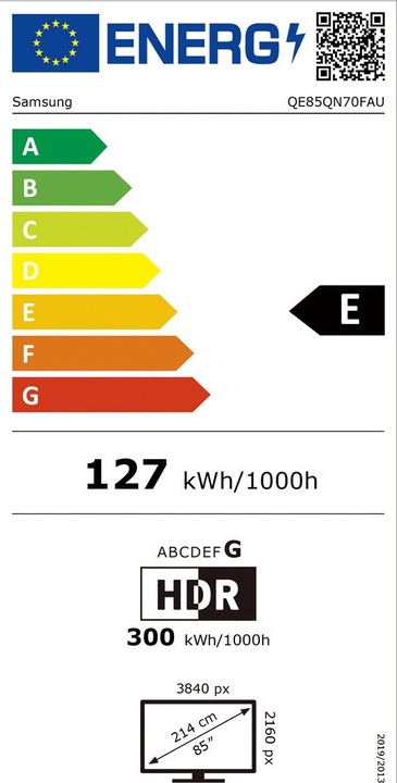 Energie-Label Samsung QE85QN70F (85", QN70F, NeoQLED, 4K, 2025)