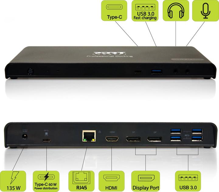 Image du produit Port Designs STATION D'ACCUEIL TYPE C OFFICE 901904-EU 3 X 4K-CH, USB-C/USB 3.0 (USB-C, 12 ports)