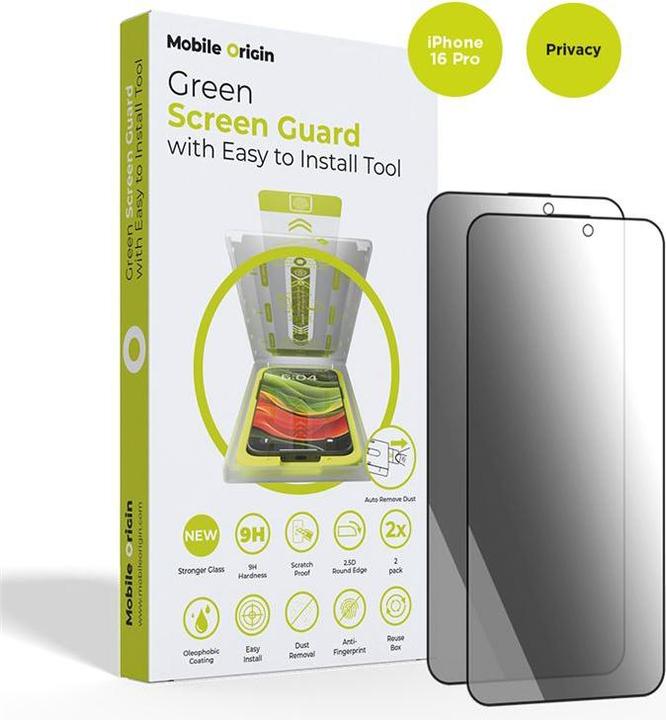 Mobile Origin Screen Guard Privacy with easy applicator 2 pack - iPhone 16 Pro (2 Stk., Apple iPhone 16 Pro)