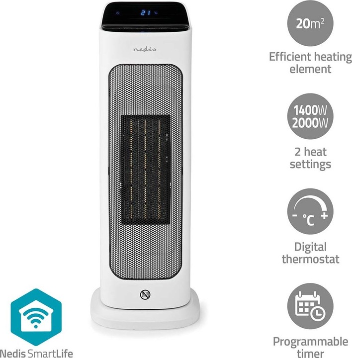 Immagine prodotto Nedis Termoventilatore SmartLife in ceramica PTC | Wi-Fi | 2000 W | 2 impostazioni di calore | (2000 W)