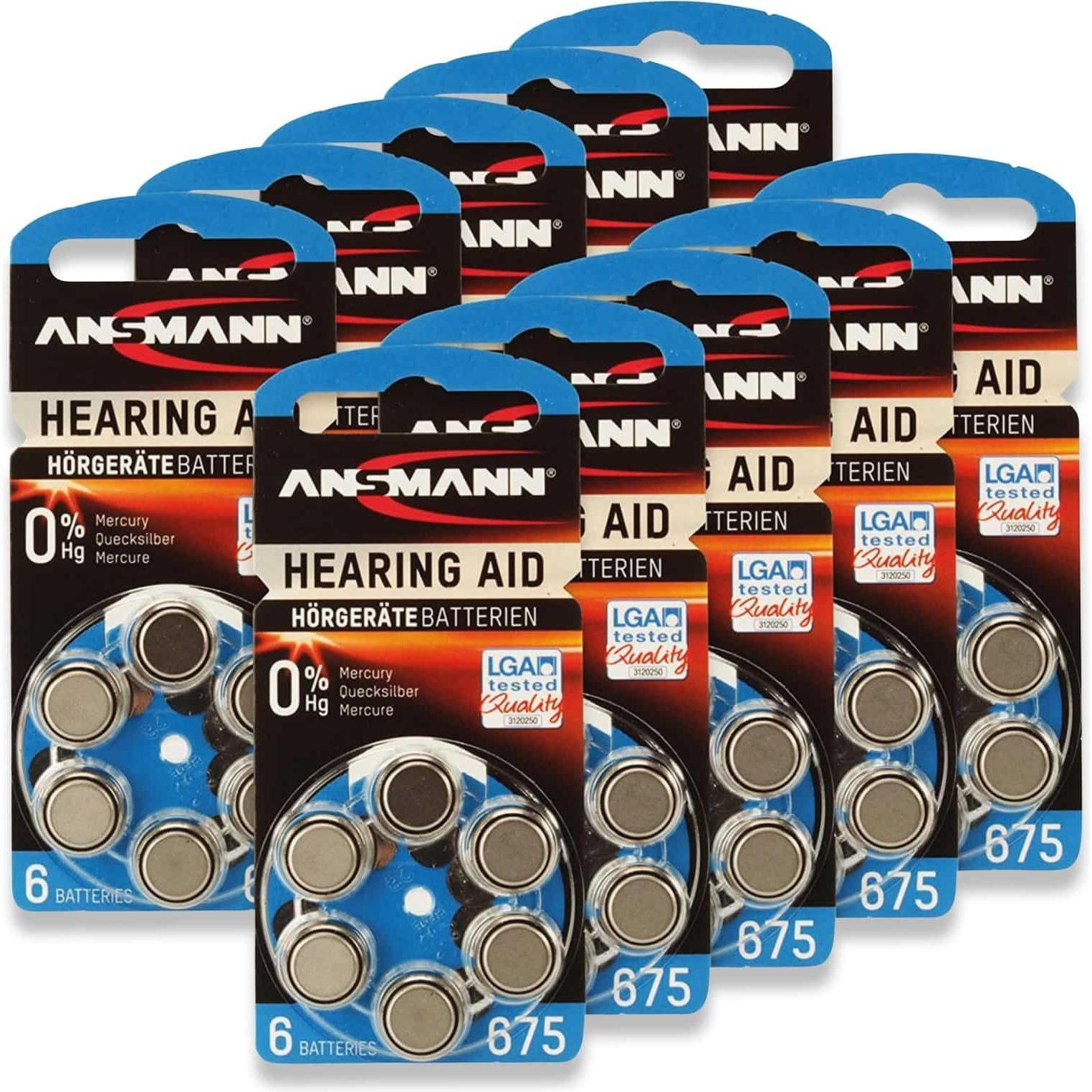 Ansmann Hörgeräte-Batterie, HEARING AID, PR44, Grösse 675, 60 Stück (675, 620 mAh), Batterien + Akkus