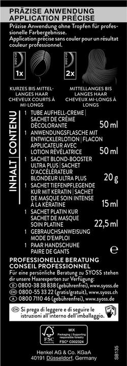 Valeurs nutritives et ingrédients Syoss Éclaircissant intensif (13-5 Éclaircisseur au platine)