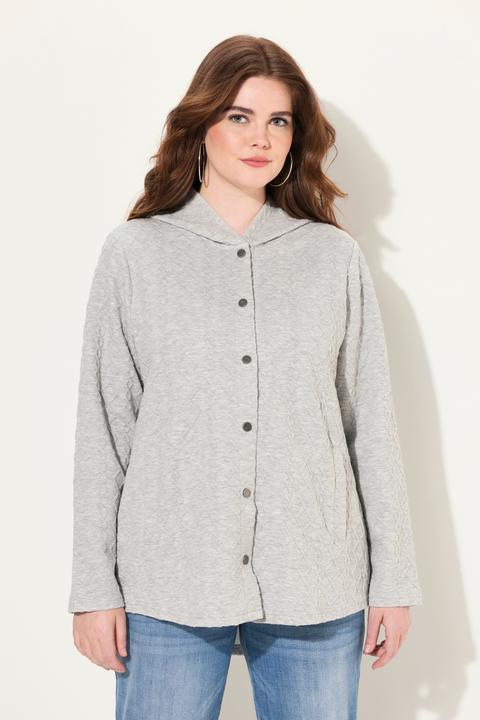 Image du produit Ulla Popken Veste à capuche, motif torsadé et boutons-pression. Dos plus long. (58)