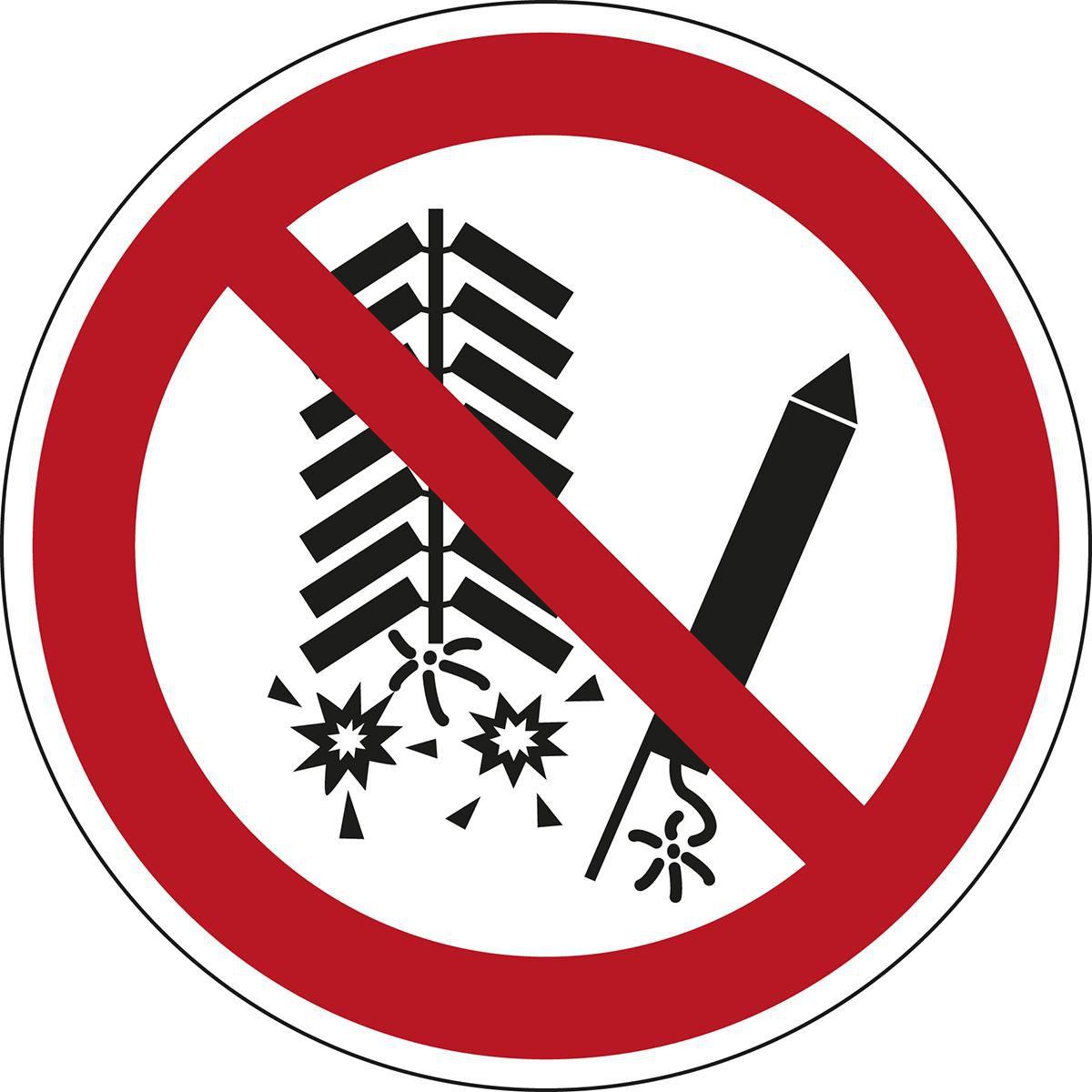 Brady, Etiketten, P/P040/NT/PE-DIA25-250, B-7541, ISO 7010 Sicherheitsschild - Feuerwerk zünden verboten, Lami