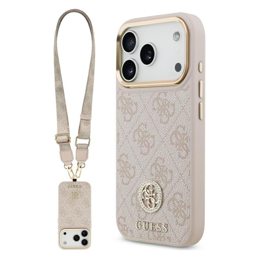 Guess - Hardcase 4G Strass Logo & Big Strap (GUHMP17LP4G4DCSP) - IPhone 17 Pro - Pink (Apple IPhone 17 Pro), Smartphone Hülle, Pink