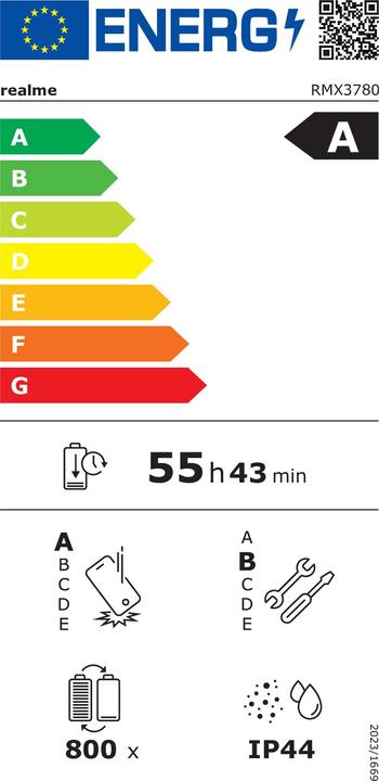 Label énergétique realme 11 5G (256 Go, Glory Black, 6.72", Double SIM, 5G)