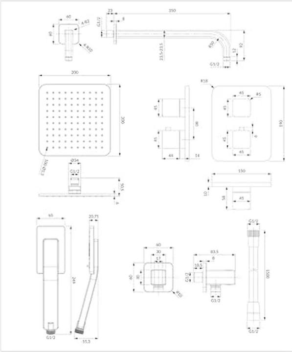 Actual product image Omnires parma - doucheset met inbouwthermostaat, met inbouwdeel, 20x20 cm, 3 jets, grafiet
