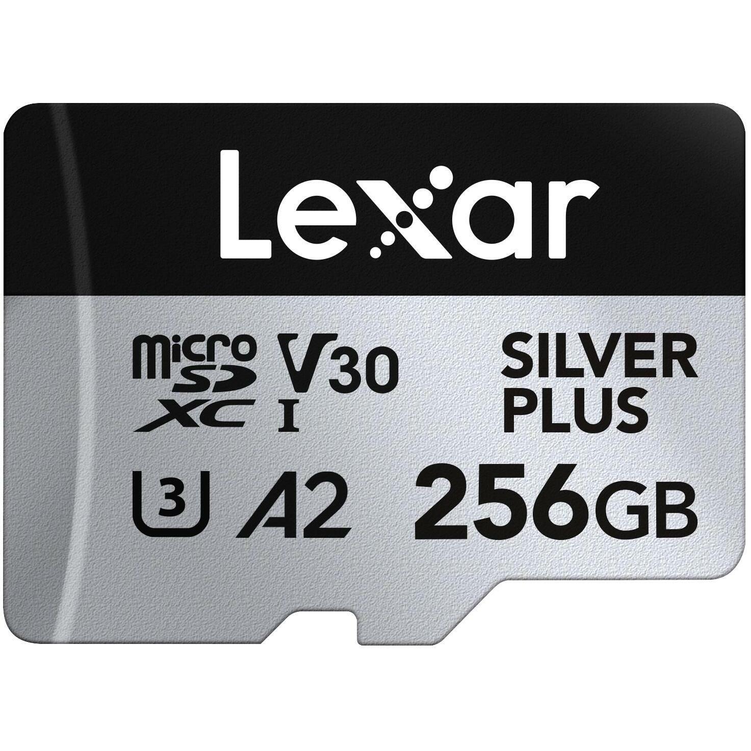 Lexar Silver Plus (256 GB, microSDXC, U3, UHS-I), Speicherkarte, Silber, Schwarz