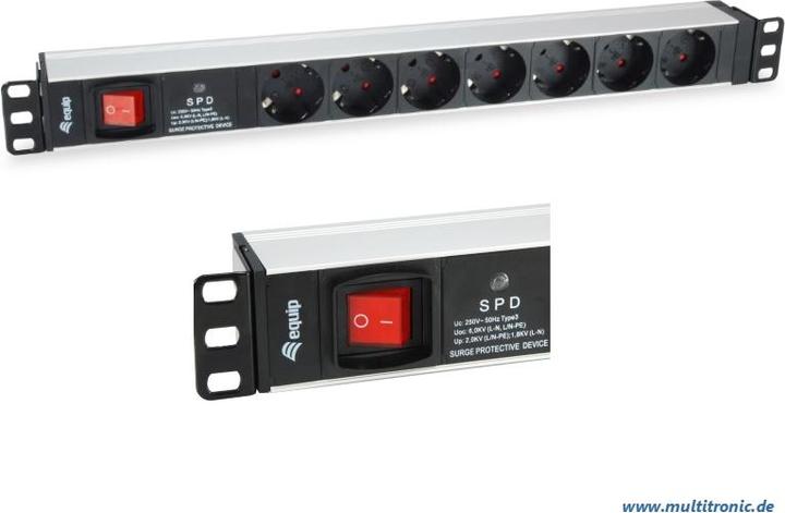 Actual product image equip Power strip 1HE7fach with Ü-protection + switch (7x, CEE 7/3, 1.80 m)