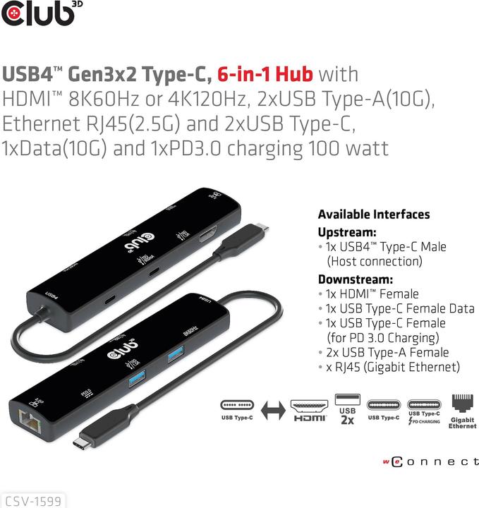 Image du produit Club 3D CSV-1599 (USB-C, 1 Ports)