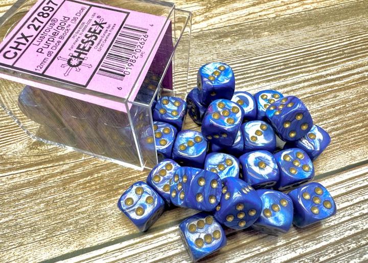 Produktbild Chessex Lustrous® 12mm d6 Purple/gold Dice Block (36 dice)
